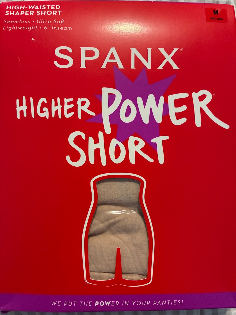 Spanx Higher Power Mid-Thigh 6" Shaping Shorts Sz Large Lightweight Soft Nude
